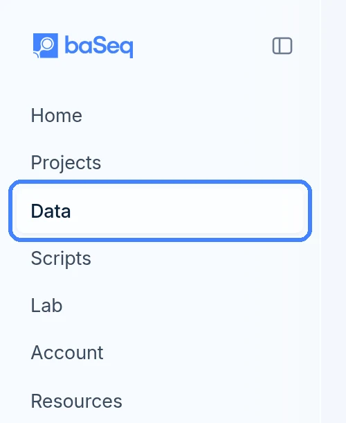 Data outlined in the left menu